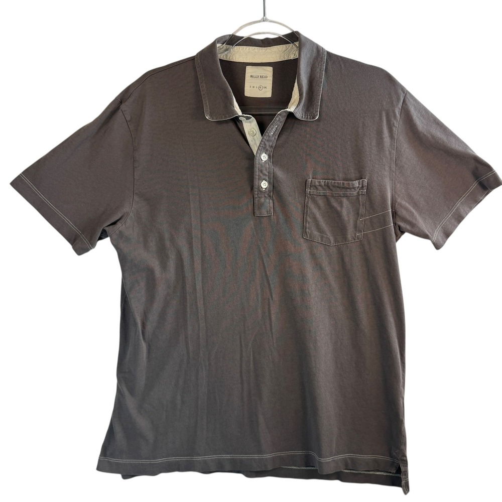 Billy Reid Polo Sz XL Gray Garment Dyed Cotton Pocket Tee Soft Classic Fit Gorp